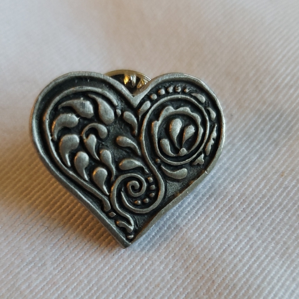 Cynthia Webb Heart-Shaped Silver/Pewter Brooch Pin